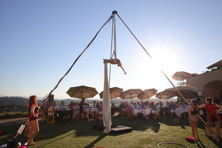 Image of an acrobat performing at Circ du Cuvee located at the Willamette Valley Vineyards Estate Vineyards