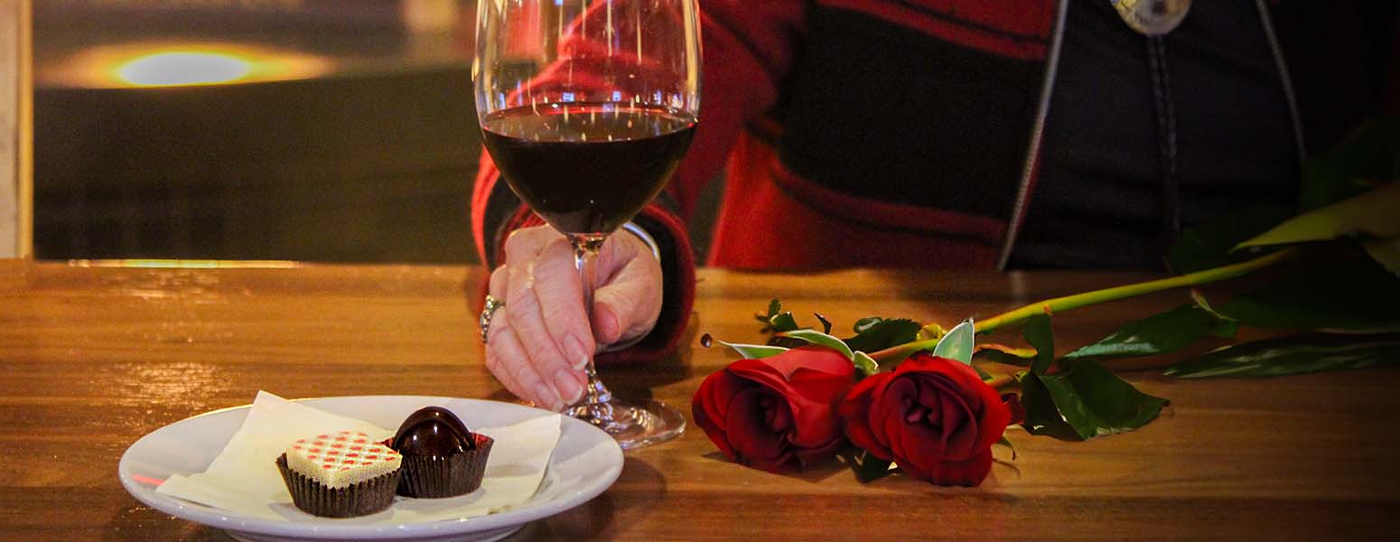 Valentine's Day Dinner image with roses and wine