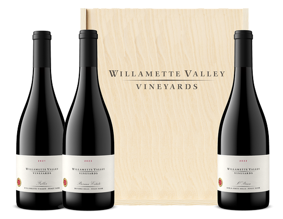 Founders Collection - Three Willamette Valley Vineyards bottles presented in a wood box