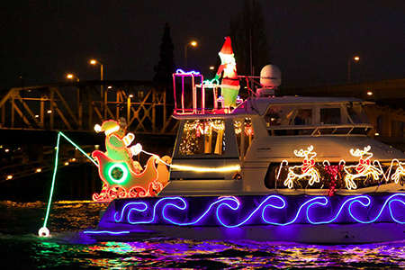 A ship taking part in Vancouver, Washington's Vancouver Christmas Ship Parade.