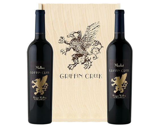 Explore the Rogue Valley Collection - Two Griffin Creek wines in a wood box