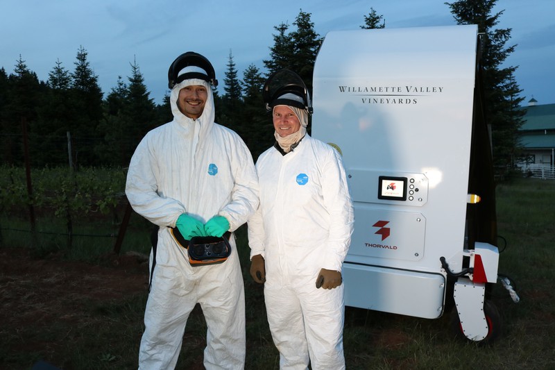 OSU Graduate Student Alex Wong and Willamette Valley Vineyards Research and Development Manager David Markel