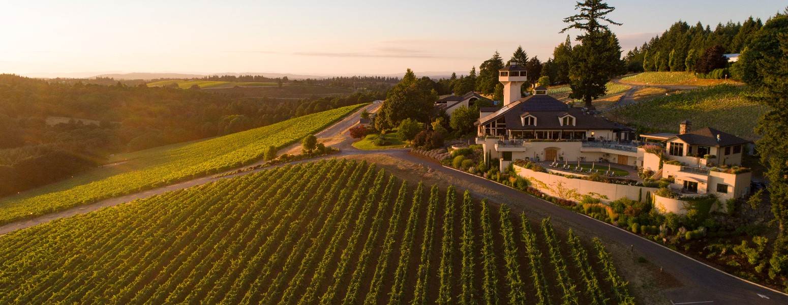 Image of the Willamette Estate in the Salem Hills at sunset
