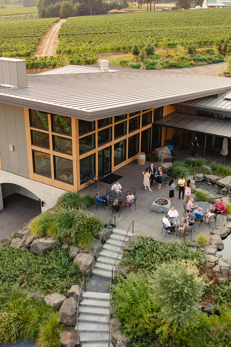 Aerial view of Domaine Willamette in the Dundee Hills.